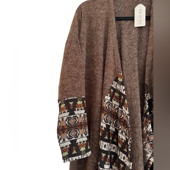 Yak & Yeti Brown Knit Tribal Draped Open Front Cardigan Size Small/Medium - Picture 5 of 5